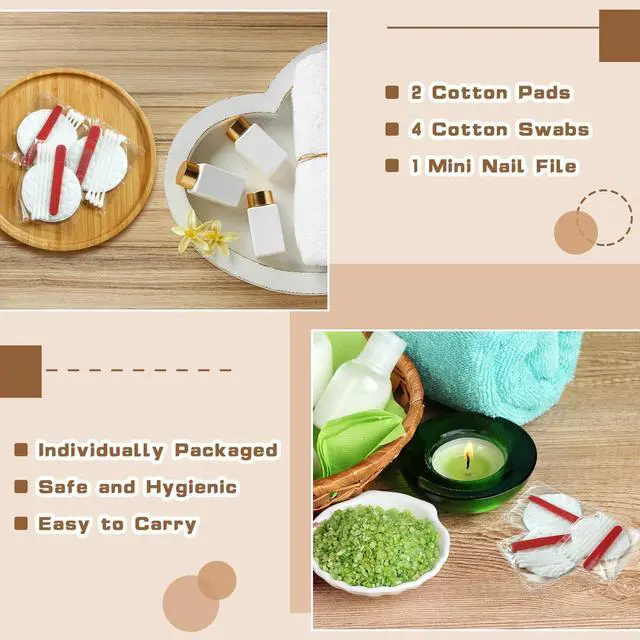 Alt view image 5 of 7 - 100 Set Hotel Vanity Kit Individually Wrapped Hotel Amenities Disposable Travel Size Hospitality Supplies, Include Cotton Pads, Cotton Swabs, Nail File for Motels Makeup Toiletry Shelter