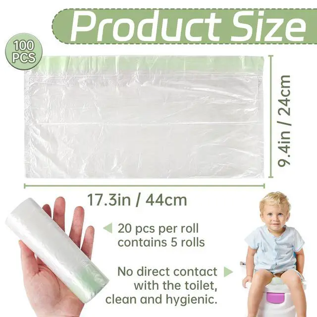 Alt view image 2 of 7 - 100 Pack Potty Chair Liners with Drawstring,Training Toilet Seat Potty Bags,Disposable Cleaning Bag for Kids Toddler Adults Pet Outdoors(44 x 24 cm)