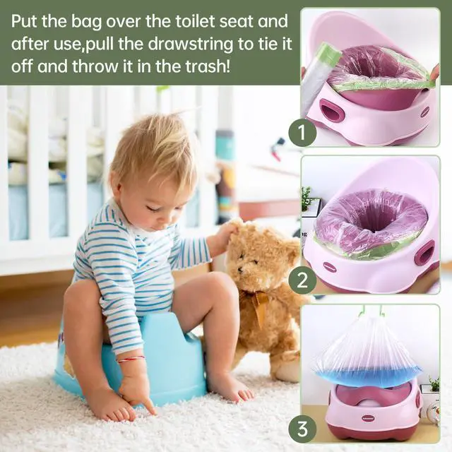 Alt view image 5 of 7 - 100 Pack Potty Chair Liners with Drawstring,Training Toilet Seat Potty Bags,Disposable Cleaning Bag for Kids Toddler Adults Pet Outdoors(44 x 24 cm)