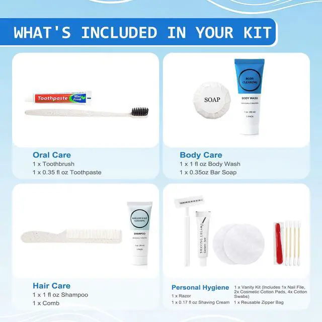 Alt view image 3 of 7 - 20 Kits Travel Toiletry Kit Bulk, 9-in-1 Disposable Personal Hygiene Kit, Basic Toiletry Kits for Men Women, Homeless Care Supplies Charity Kit for Guest, Hotel, Camping, Travel, Donation