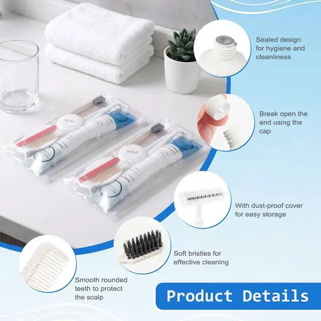 Alt view image 4 of 7 - 20 Kits Travel Toiletry Kit Bulk, 9-in-1 Disposable Personal Hygiene Kit, Basic Toiletry Kits for Men Women, Homeless Care Supplies Charity Kit for Guest, Hotel, Camping, Travel, Donation