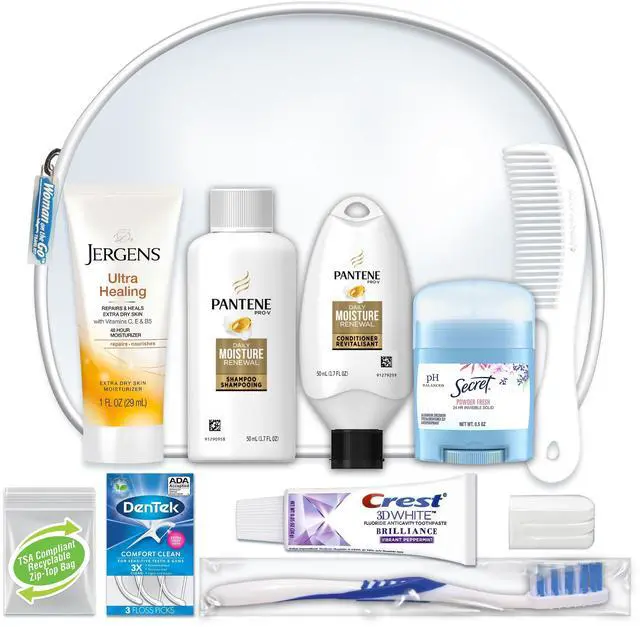 Main image of Women's Deluxe 10 Piece Kit with Travel Size TSA Compliant Essentials Featuring: Pantene Hair Products in Reusable Toiletry Zippered Bag
