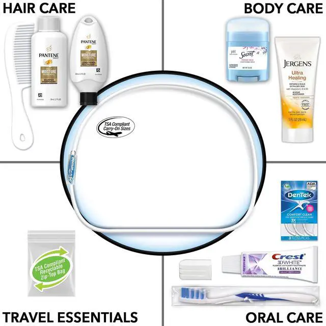 Alt view image 2 of 6 - Women's Deluxe 10 Piece Kit with Travel Size TSA Compliant Essentials Featuring: Pantene Hair Products in Reusable Toiletry Zippered Bag