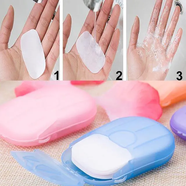 Alt view image 3 of 3 - 6 Packs Portable Disposable Travel Hiking Washing Hand Bath Toiletry Paper Soap Sheets(Random Color)