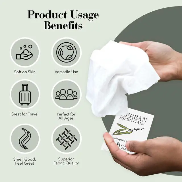 Alt view image 4 of 7 - Eucalyptus Wipes & Towelettes - Essential Oil Wipes for Hands & Body - Travel Size Essentials and Toiletries - Natural, Individually Wrapped, Disposable & Moist Refresh (7 count)