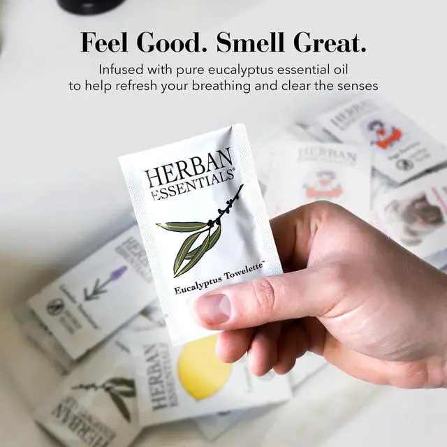 Alt view image 6 of 7 - Eucalyptus Wipes & Towelettes - Essential Oil Wipes for Hands & Body - Travel Size Essentials and Toiletries - Natural, Individually Wrapped, Disposable & Moist Refresh (7 count)