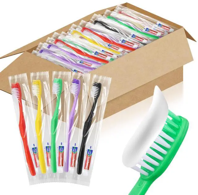 Main image of 200pcs Disposable Toothbrushes with Toothpaste,Single Use Toothbrush with Toothpaste Individually Wrapped Disposable Travel Toothbrushes Kit Bulk for Homeless,Hotel,Guests(5 Colors)