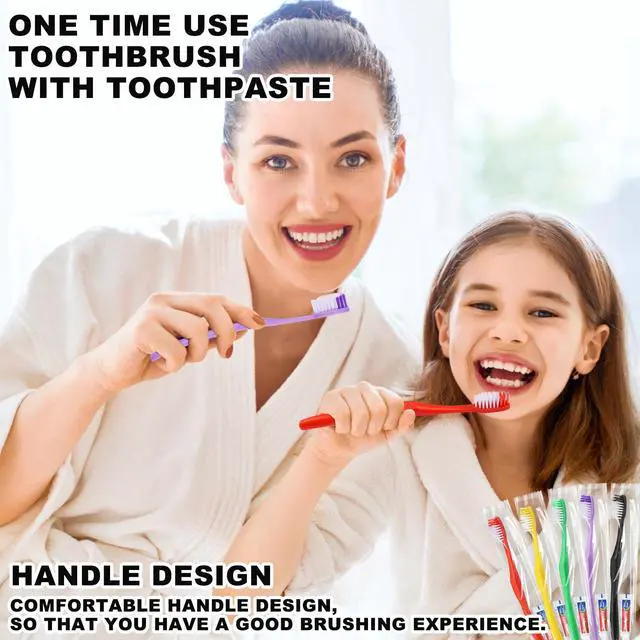 Alt view image 2 of 7 - 200pcs Disposable Toothbrushes with Toothpaste,Single Use Toothbrush with Toothpaste Individually Wrapped Disposable Travel Toothbrushes Kit Bulk for Homeless,Hotel,Guests(5 Colors)