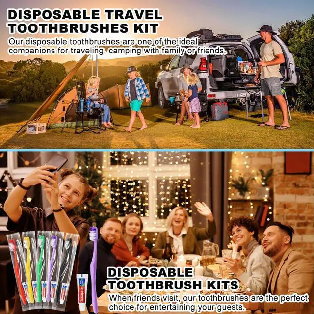 Alt view image 3 of 7 - 200pcs Disposable Toothbrushes with Toothpaste,Single Use Toothbrush with Toothpaste Individually Wrapped Disposable Travel Toothbrushes Kit Bulk for Homeless,Hotel,Guests(5 Colors)