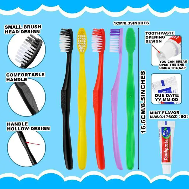 Alt view image 4 of 7 - 200pcs Disposable Toothbrushes with Toothpaste,Single Use Toothbrush with Toothpaste Individually Wrapped Disposable Travel Toothbrushes Kit Bulk for Homeless,Hotel,Guests(5 Colors)