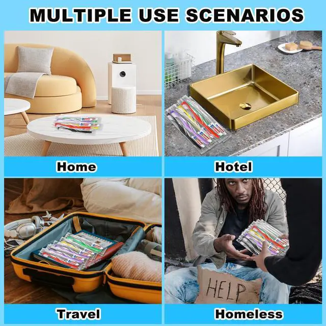 Alt view image 5 of 7 - 200pcs Disposable Toothbrushes with Toothpaste,Single Use Toothbrush with Toothpaste Individually Wrapped Disposable Travel Toothbrushes Kit Bulk for Homeless,Hotel,Guests(5 Colors)