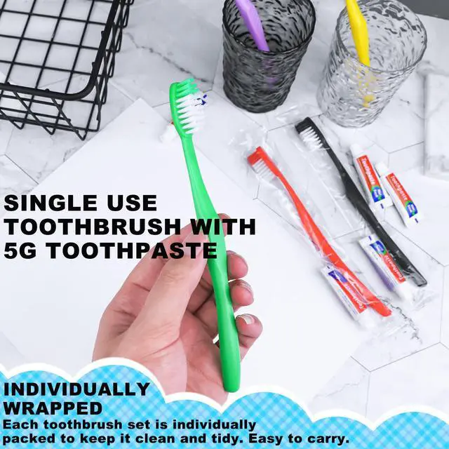 Alt view image 6 of 7 - 200pcs Disposable Toothbrushes with Toothpaste,Single Use Toothbrush with Toothpaste Individually Wrapped Disposable Travel Toothbrushes Kit Bulk for Homeless,Hotel,Guests(5 Colors)