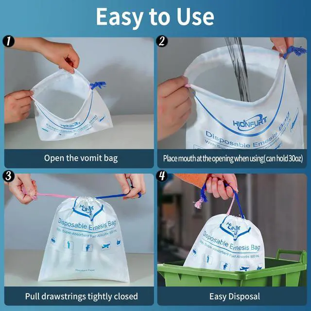 Alt view image 4 of 6 - Absorbent Vomit Bag Disposable,12Pcs Emesis Bags-Turns Vomit into Gel,Leak Resistant Barf Bag,900ml Portable Nausea Bags for Travel Motion Sickness,Pregnancy,Kids,Taxi,car