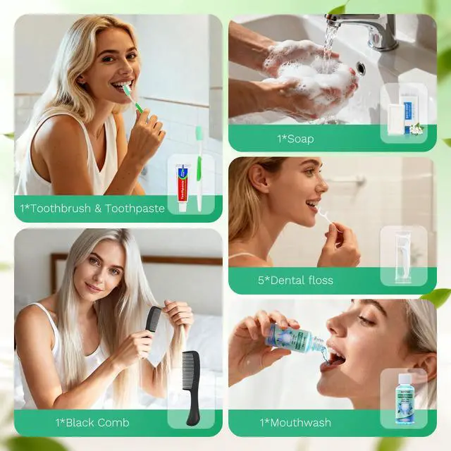 Alt view image 2 of 7 - 30 Set Personal Care Travel Toiletries Sets Bulk,8-IN-1 Disposable Toothbrushes with Toothpaste and Floss,Mouthwash,Comb,Soap,Cover,Zip Bag Toiletry Travel Toothbrush Kit for Homeless,Hotel,Charity