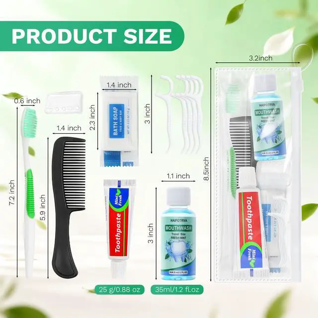Alt view image 4 of 7 - 30 Set Personal Care Travel Toiletries Sets Bulk,8-IN-1 Disposable Toothbrushes with Toothpaste and Floss,Mouthwash,Comb,Soap,Cover,Zip Bag Toiletry Travel Toothbrush Kit for Homeless,Hotel,Charity