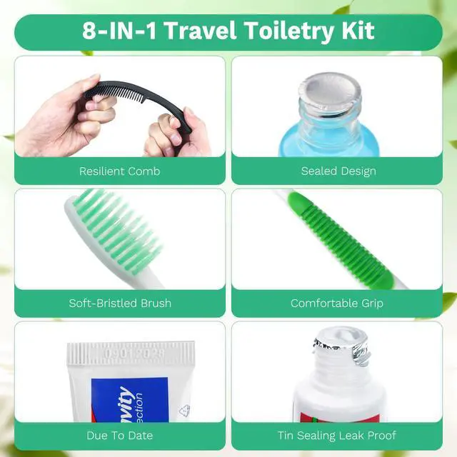Alt view image 6 of 7 - 30 Set Personal Care Travel Toiletries Sets Bulk,8-IN-1 Disposable Toothbrushes with Toothpaste and Floss,Mouthwash,Comb,Soap,Cover,Zip Bag Toiletry Travel Toothbrush Kit for Homeless,Hotel,Charity