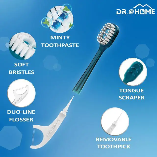 Alt view image 5 of 6 - Disposable Travel Toothbrush on the go, Oral Care Set, Prepasted Mini Toothbrush 5 in 1 (Mint Paste+ Soft Bristles+Flosser+Pick+Tongue Scraper) | Individually Wrapped 24 Count - 1 Pack