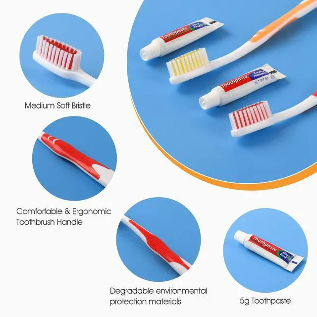 Alt view image 3 of 6 - 48 Packs Disposable Toothbrushes with Toothpaste, Individually Wrapped Buld Toothbrush and Toothpaste Buld for Travel Size Toiletries, OCC, Airbnb, Dentist, Office/4 Colorful