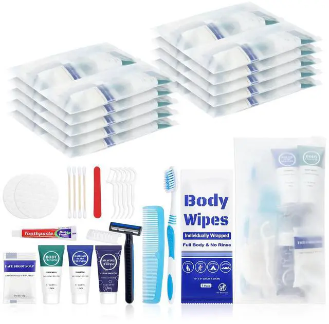 Main image of Travel Hygiene Kit Personal Toiletries Bulk, Disposable Homeless Care Package Supplies, Men Toiletry Set Cleaning Essentials Individually Wrapped for Camping, Travel, Relief, Charity (11-in-1, 5)