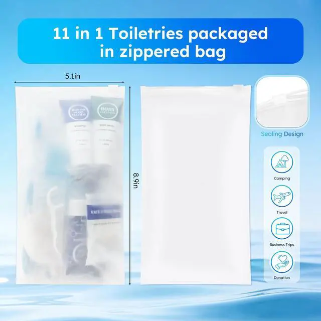 Alt view image 3 of 7 - Travel Hygiene Kit Personal Toiletries Bulk, Disposable Homeless Care Package Supplies, Men Toiletry Set Cleaning Essentials Individually Wrapped for Camping, Travel, Relief, Charity (11-in-1, 5)