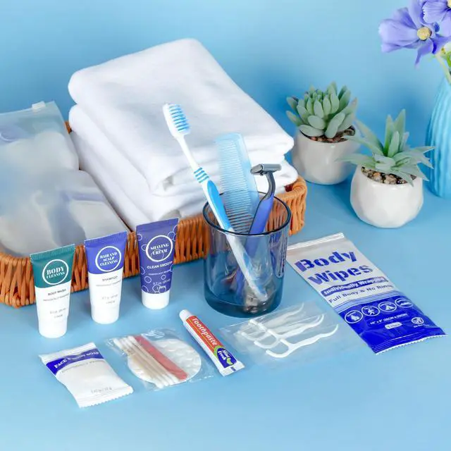 Alt view image 7 of 7 - Travel Hygiene Kit Personal Toiletries Bulk, Disposable Homeless Care Package Supplies, Men Toiletry Set Cleaning Essentials Individually Wrapped for Camping, Travel, Relief, Charity (11-in-1, 5)