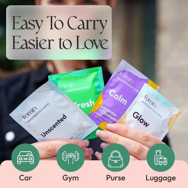 Alt view image 3 of 6 - Travel Deodorant Wipes - 50 Count - Variety Pack - pH Balanced, Hypoallergenic Mini Deodorant Wipes For Women and Men - Plastic-Free, Individually Wrapped Underarm & Body Wipes