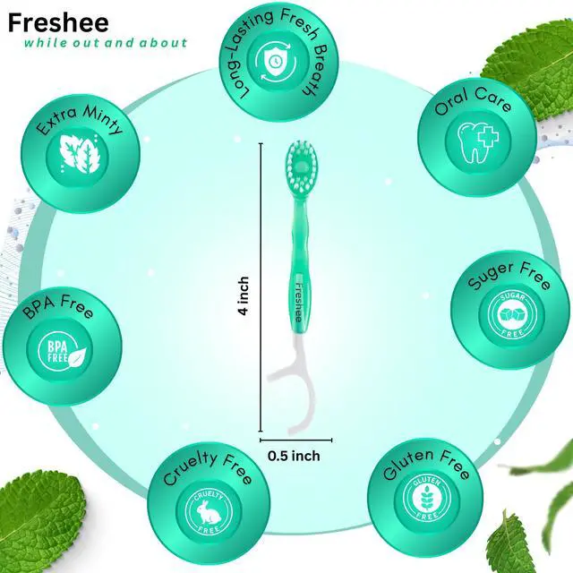 Alt view image 3 of 7 - Bead Disposable Toothbrushes with Toothpaste 5 in 1 Mini Toothbrush with Floss, Pick, Tongue Scraper | No Water Needed | Individually Wrapped Prepasted Travel Toothbrush | Extra Mint