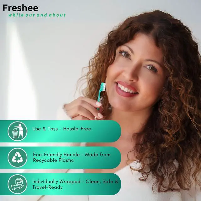 Alt view image 4 of 7 - Bead Disposable Toothbrushes with Toothpaste 5 in 1 Mini Toothbrush with Floss, Pick, Tongue Scraper | No Water Needed | Individually Wrapped Prepasted Travel Toothbrush | Extra Mint