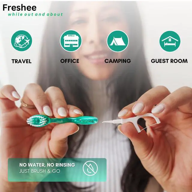 Alt view image 7 of 7 - Bead Disposable Toothbrushes with Toothpaste 5 in 1 Mini Toothbrush with Floss, Pick, Tongue Scraper | No Water Needed | Individually Wrapped Prepasted Travel Toothbrush | Extra Mint