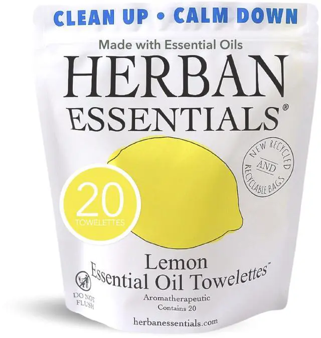 Main image of Lemon Wipes & Towelettes - Essential Oil Wipes for Make Up, Hands, Face & Body - Travel Size Essentials & Toiletries - Natural, Individually Wrapped, Disposable & Moist (20 count)