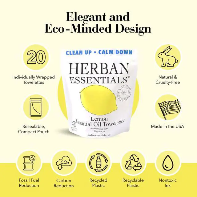 Alt view image 3 of 7 - Lemon Wipes & Towelettes - Essential Oil Wipes for Make Up, Hands, Face & Body - Travel Size Essentials & Toiletries - Natural, Individually Wrapped, Disposable & Moist (20 count)