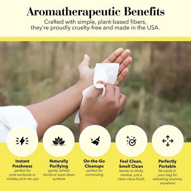 Alt view image 4 of 7 - Lemon Wipes & Towelettes - Essential Oil Wipes for Make Up, Hands, Face & Body - Travel Size Essentials & Toiletries - Natural, Individually Wrapped, Disposable & Moist (20 count)