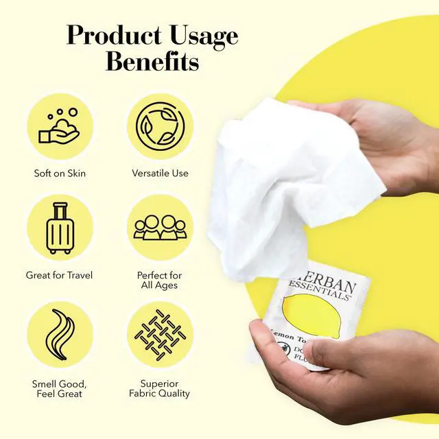 Alt view image 5 of 7 - Lemon Wipes & Towelettes - Essential Oil Wipes for Make Up, Hands, Face & Body - Travel Size Essentials & Toiletries - Natural, Individually Wrapped, Disposable & Moist (20 count)