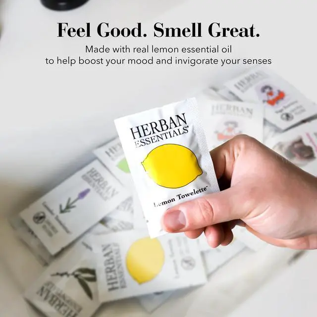 Alt view image 6 of 7 - Lemon Wipes & Towelettes - Essential Oil Wipes for Make Up, Hands, Face & Body - Travel Size Essentials & Toiletries - Natural, Individually Wrapped, Disposable & Moist (20 count)