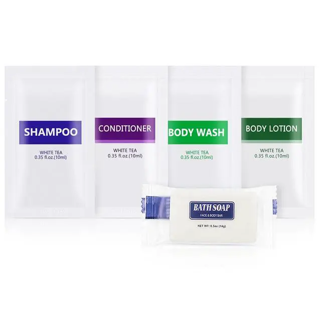 Alt view image 7 of 7 - 5IN1 Toiletries Bulk Travel Size Set(100 Pcs) 5-Piece Set: 20pcs Travel Size Body Wash, 20pcs Hotel Shampoo, 20pcs Mini Conditioner, 20pcs Body Lotion, 20psc Bar Soap, Bulk Mini Guest Amenities Supply