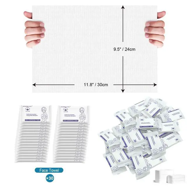 Alt view image 3 of 7 - 30 Pcs Disposable Washcloths for Travel Compressed Towels Cotton Thick Portable Reusable Face Towel Tablets Outdoor Camping Hiking Sports Beauty Salon Cleaning Travel Kit for Hotel 11.8 x 9.5 inches