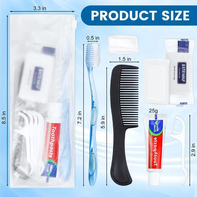 Alt view image 3 of 7 - 5 Sets Personal Hygiene Kit Bulk, Disposable Toothbrushes with Toothpaste Floss Comb Soap and Cover, Toiletry Kits Homeless Supplies Bulk for Women,Men,Travel,Homeless