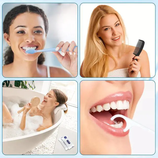 Alt view image 5 of 7 - 5 Sets Personal Hygiene Kit Bulk, Disposable Toothbrushes with Toothpaste Floss Comb Soap and Cover, Toiletry Kits Homeless Supplies Bulk for Women,Men,Travel,Homeless