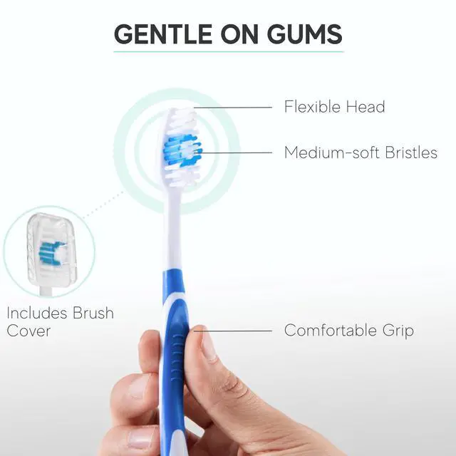 Alt view image 3 of 6 - 104 Pack Bulk Toothbrushes w/ Cover Caps, Individually Wrapped Disposable Travel Toothbrush, Value Size, Long Lasting 3+ Months, Med-Soft Manual Teeth Brush Bristles, 4 Colors (Red Green Blue Pink)