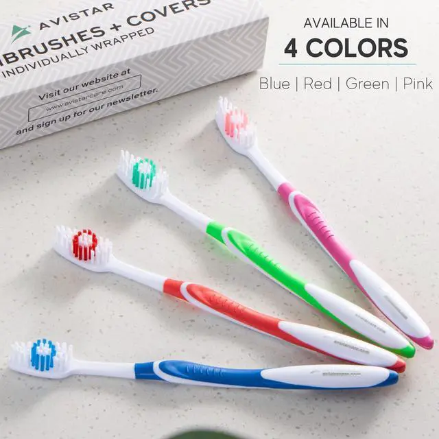 Alt view image 4 of 6 - 104 Pack Bulk Toothbrushes w/ Cover Caps, Individually Wrapped Disposable Travel Toothbrush, Value Size, Long Lasting 3+ Months, Med-Soft Manual Teeth Brush Bristles, 4 Colors (Red Green Blue Pink)