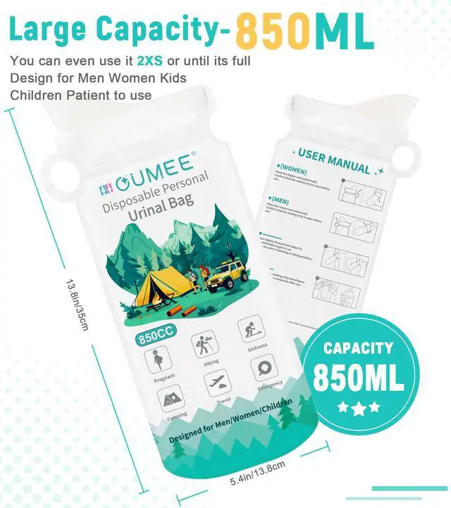 Alt view image 3 of 7 - 8/12/20/23/28 Pcs Emergency Disposable Urinal Bags, 700 ML Camping Pee Bags Unisex Urine Bag Vomit Bag for Travel Traffic Jam Portable Toilet Bag for Men Women (12)