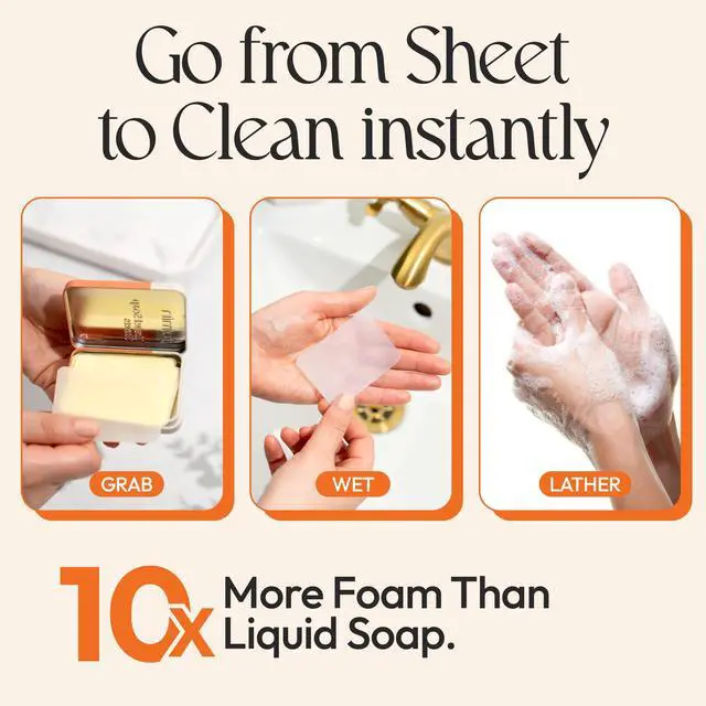 Alt view image 2 of 6 - Paper Soap Sheets for Traveling - 100 Orange Portable Camping Soap Sheets for Travel in Tin - Dissolvable Mini Portable Travel Soap Sheet for Hand Washing