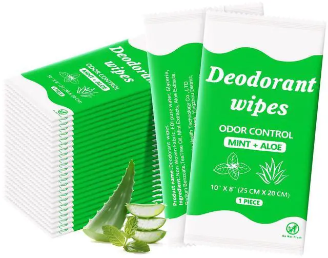 Main image of Travel Deodorant Body Shower Wipes Deodorizing Bathing Wipes, Disposable No Rinse Adults Women Men Individually Wrapped Underarm Sweat Antiperspirant Bath Wipe for Travel Camping Gym (Green, 50 Pack)