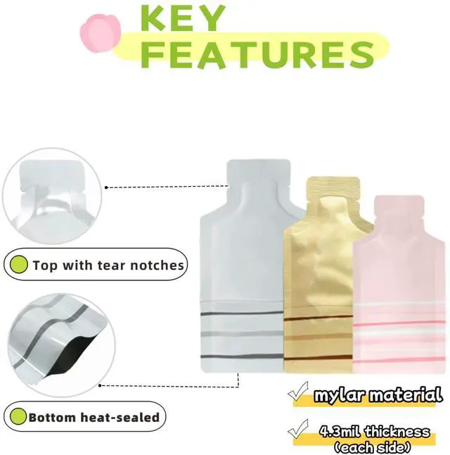 Alt view image 7 of 7 - Disposable Mylar Bags Powder Sample Pouch Pink 1.97x4.33 inch 100 Pcs