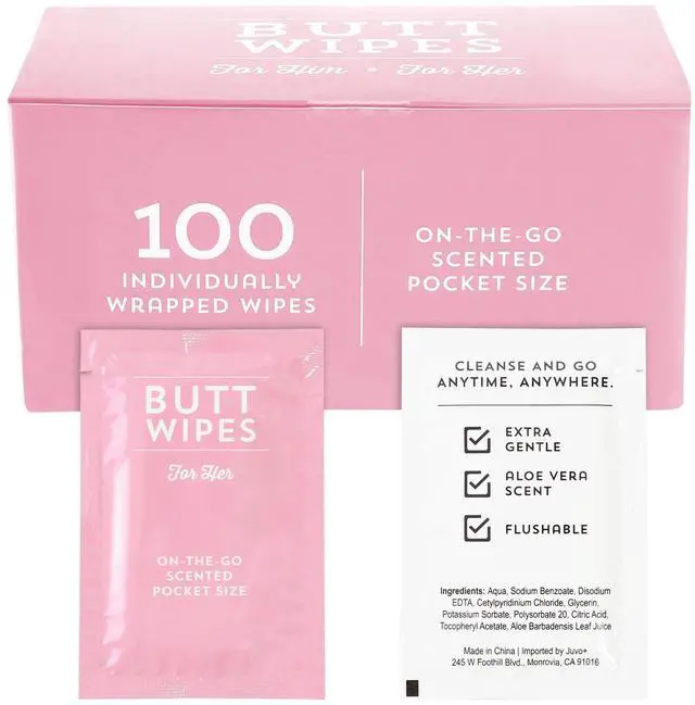 Main image of Wet Travel Wipes - Individually Wrapped Packets for On-the-Go - Flushable Wipes for Adults - Aloe Vera Scented Travel Toiletries & Purse Essentials - 100 Count, Pink
