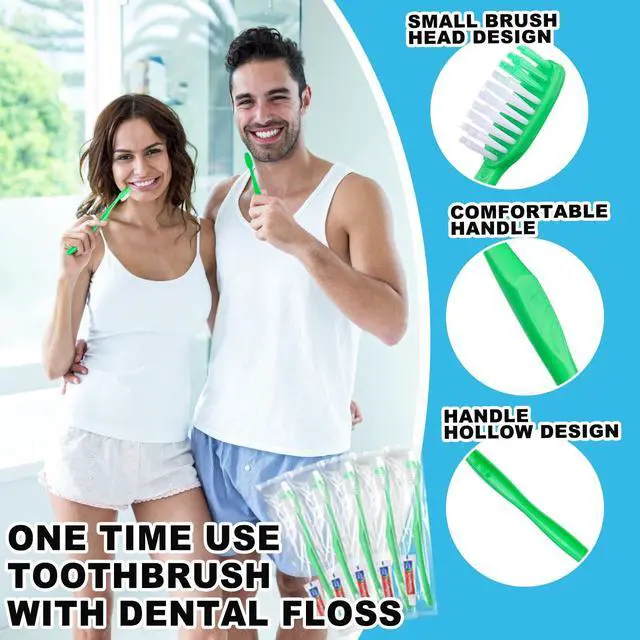 Alt view image 2 of 7 - Disposable Toothbrushes with Toothpaste and Floss,50Pcs Green Single Use Individually Wrapped Disposable Travel Toothbrushes and Dental Floss Kit Bulk for Homeless,Airbnb,Hotel,Dentist