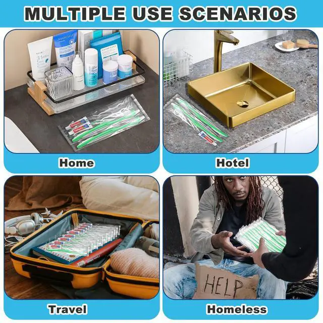 Alt view image 3 of 7 - Disposable Toothbrushes with Toothpaste and Floss,50Pcs Green Single Use Individually Wrapped Disposable Travel Toothbrushes and Dental Floss Kit Bulk for Homeless,Airbnb,Hotel,Dentist