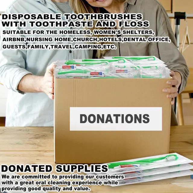 Alt view image 5 of 7 - Disposable Toothbrushes with Toothpaste and Floss,50Pcs Green Single Use Individually Wrapped Disposable Travel Toothbrushes and Dental Floss Kit Bulk for Homeless,Airbnb,Hotel,Dentist