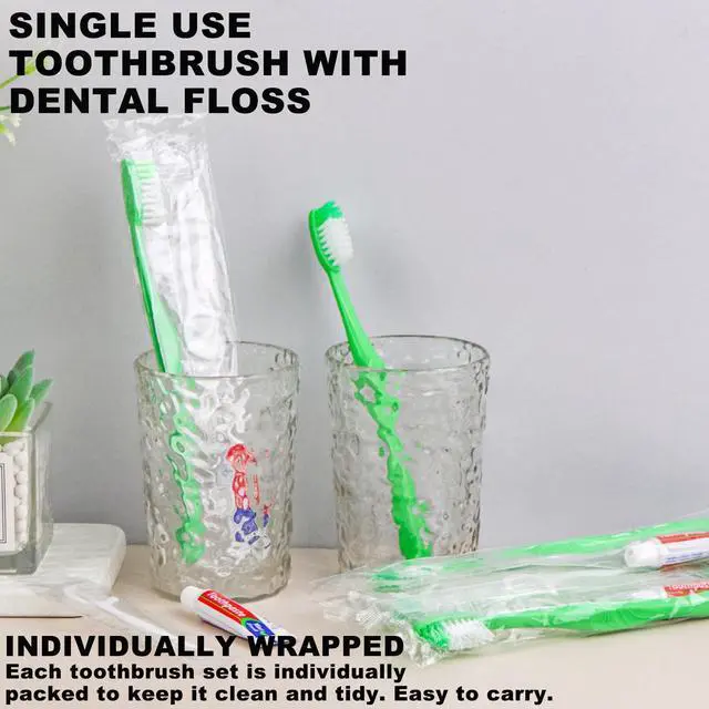 Alt view image 7 of 7 - Disposable Toothbrushes with Toothpaste and Floss,50Pcs Green Single Use Individually Wrapped Disposable Travel Toothbrushes and Dental Floss Kit Bulk for Homeless,Airbnb,Hotel,Dentist