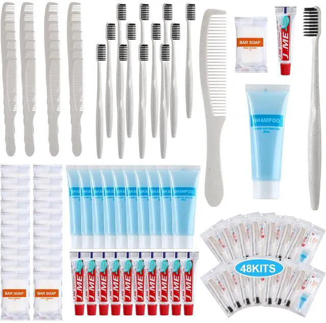 Main image of 48 Sets Basic Toiletry Kits Homeless Care Package Supplies Personal Hygiene Kits Bulk Include Disposable Toothbrush Toothpaste 30 Ml Shampoo Comb Bath Soap for Women Men Travel Charity Hotel